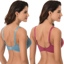 Curve Muse Plus Size Unlined Underwired Lace Bra, with Padded Shoulder Straps, Pack of 2