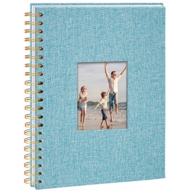 Vienrose DIY Photo Album 28 x 20.5 cm, DIY Scrapbook Spiral Album with 40 White Pages, Linen Photo Album for Sticking in for Families, Baby, Wedding, Anniversary, Birthday, Light Blue