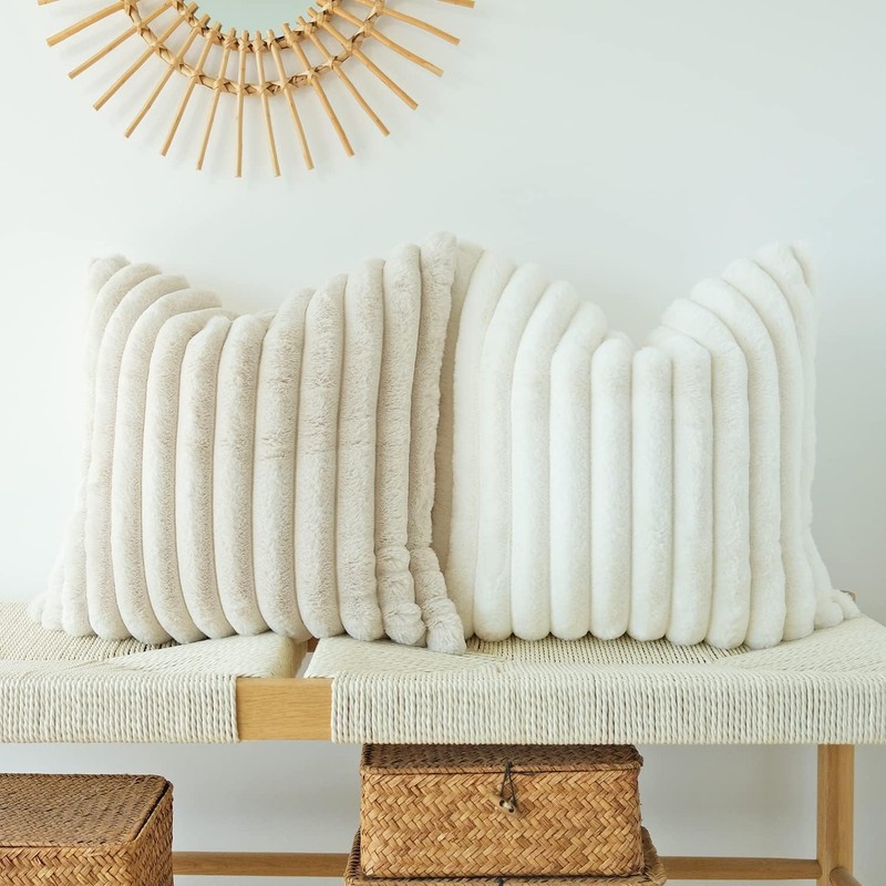 JOJUSIS Pack of 2 Faux Fur Plush Solid Decorative Throw