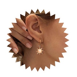 Cimenexe Bohemian Sunshine Earrings Gold Gemstone Sun Drop Earrings Small Sunburst Opal Hoop Earrings Minimalist Suncut Earrings Jewellery for Women and Girls Gifts, Zinc, No Gemstone