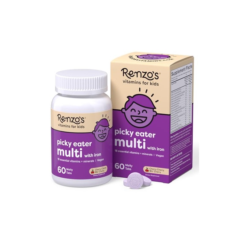 Renzo's Picky Eater Multi Vitaminas Veganas para Niños, Sin Azúcar,