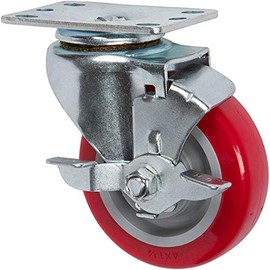 ICONCASTERWHEELS 5050 Series 5" Non Marking Polyurethane Top Lock Brake Caster (Red/Gray)