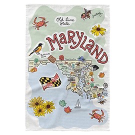 Fish Kiss® 16"x24" Maryland Map Dish Towel is of 100% Microfiber Waffle Weave Making it Super Absorbent, Soft & Machine Washable - Map Kitchen Towel,Map Dish Cloth is Multi Purpose