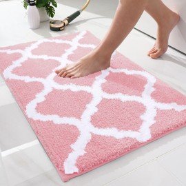 OLANLY Bathroom Rugs 30x20, Soft and Absorbent Microfiber Bath Rugs, Non-Slip Shaggy Shower Carpet, Machine Wash Dry, Bath Mats for Bathroom Floor, Tub and Shower, Pink