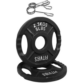 Signature Fitness Olympic 2-Inch Cast Iron Plate Weight Plate for Strength Training and Weightlifting, Style #2, 5LB Pair