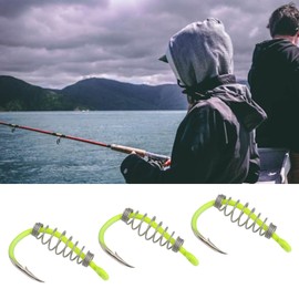 eMagTech 20Pcs Spring Fishing Hooks, Size 10# High Carbon Steel Hooks with Metal Spring Barbed Swivel Fishing Hooks Suitable forPower Bait Trout Carp, Fluorescent Yellow