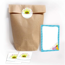 JuNa-Experts notepads + gift bags + stickers Funny Monster Party Bag Guest Gift at Birthday Children's Birthday Wedding Christening Girl
