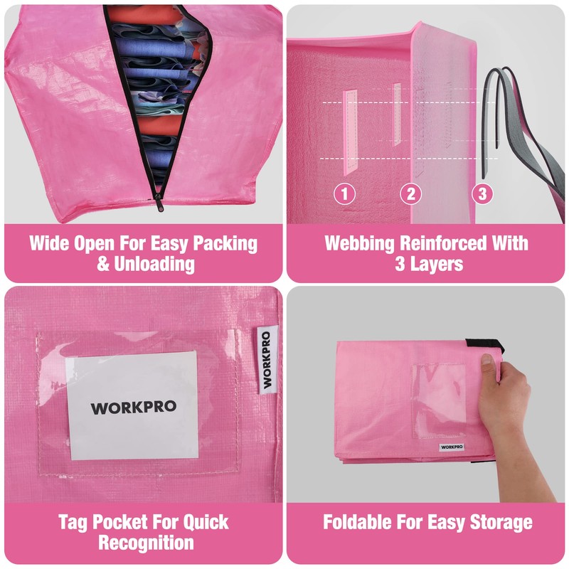 WORKPRO 6 Pack Extra Large Moving Bags with Zippers &