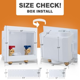 SUNGATOR Push-Fit Laundry Washer Valve Box, Washing Machine Outlet Box with Center Drain, 1/2 Inch Push-Fit Inlet x 3/4 Inch MHT Outlet, with 2 Disconnect Clips