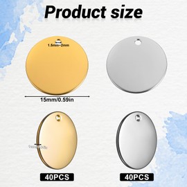 80Pcs Metal Stamping Blanks Stainless Steel Charms Metal Charms Flat Round Charms Blank Stamping Tag Charms Smooth Polished Flat Disc Pendants for Bracelet Earring Necklace Chain Jewelry Making(15mm)