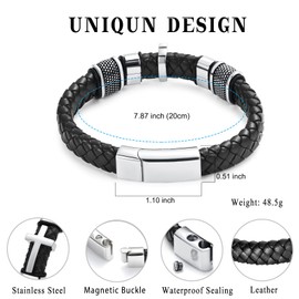 Minicremation Cross Cremation Urn Bracelet for Ashes Genuine Leather Memorial Ash Jewellery Urn Bangles Locket Keepsake Bracelet for Men, Stainless Steel