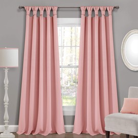 Lush Decor, Pink Insulated Knotted Tab Top Blackout Window Curtain Panel Pair, 84" x 52"