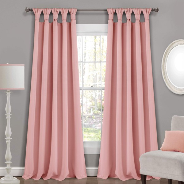 Lush Decor, Pink Insulated Knotted Tab Top Blackout Window Curtain