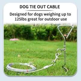 DZSEE Tie Out Cable for Dogs Heavy Duty 1Pcs, 32ft Reflective Dog Leads for Yard, Rust-Free Dog Cable for Small to Large Dogs Up to 125lbs, Dog Tether for Yard,Dog Chains for Outside,Silvery