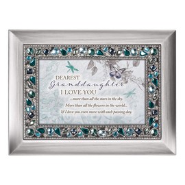 Granddaughter I Love You Brushed Silvertone Blue Jeweled Music Box Plays Wonderful World