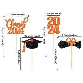 Paquete de 36 decoraciones para magdalenas con temática de graduación 2023 con purpurina clase de 2023 para diploma de graduación, para magdalenas, 2023, decoración para tartas, suministros de decoración para tartas, color naranja