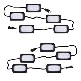 Owleye 50FT Led String Work Light 85W 8000LM Waterproof Construction String Lights Linkable Temporary Work Lighting Outdoor Indoor Worklight (5 Light Heads)-2 Pack