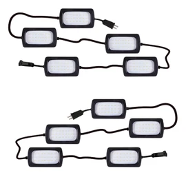Owleye 50FT Led String Work Light 85W 8000LM Waterproof Construction String Lights Linkable Temporary Work Lighting Outdoor Indoor Worklight (5 Light Heads)-2 Pack