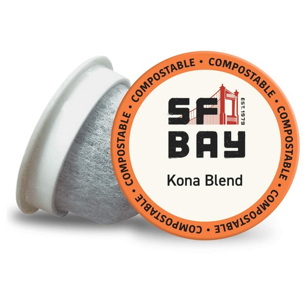 SF Bay Coffee Kona Blend 36 Ct Medium Roast Compostable Coffee Pods, K Cup Compatible including Keurig 2.0