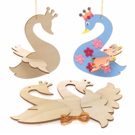Baker Ross AX820 Swan 3D Decoration Craft Set - Pack of 6, Wooden Crafts and Decorating for Children