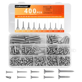 400 Pieces Self-Tapping Screws Stainless Steel Screws Set, Wood Screws Phillips Flat Head Screws Assortment Set, Countersunk Screws Set