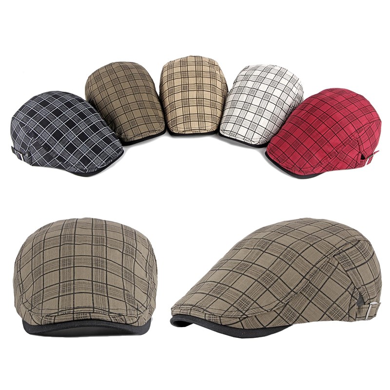 Rayson Flat Cap Men's Beret Cap Checked Adjustable Beret Hat