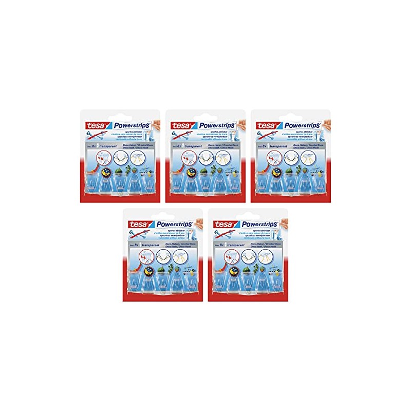 tesa Powerstrips Deco Hooks Removable for Light Items 5 Packs