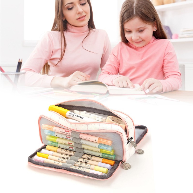 Large Capacity Pencil Case Multi Pocket Double Opening Cute Stationery