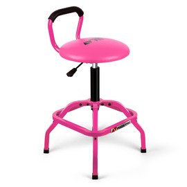 FreekyFit Garage Stool, Adjustable Height Swivel Work Mechanic Shop Stool with Backrest, Pneumatic Shop Chair for Home, Workshop, 300 LBS Capacity, 360° Rotation, Heavy Duty, Pink