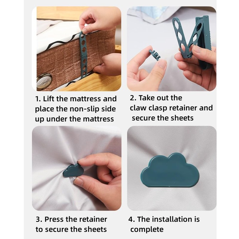 Lyxtiorn 8Pcs Foldable Bed Sheet Holder, Bed Sheets Clips for