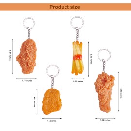 WEWAYSMILE 4 Pcs Food Bracelet Keychain Chicken Wing Keychain for Home Office Car