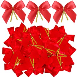 50pcs Mini Christmas Red Ribbons Bows Satin Ribbon Bow Ties Small Cute Bowknot Craft Ornaments Sewing Accessories for DIY Gift Wrapping Wedding Birthday Xmas Party Scrapbooking Decor