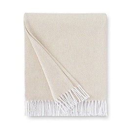 Sferra Terzo 100% Brushed Cotton Throw - Sand/White