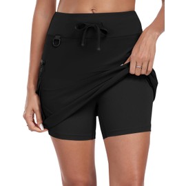 MoFiz Women's 18" Hiking Cargo Skort Athletic Skirt High Waist Golf Dressy Casual Sport Quick Dry Skirt with Zipper Pockets, Black, Large