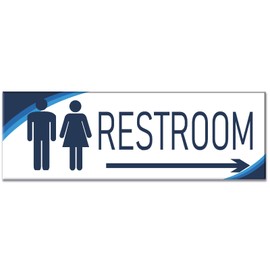 Restroom Sign Long Right Arrow 9"x3" Gradient Blue - Self Stick Door Sign Wall Decal for Offices Businesses House Home