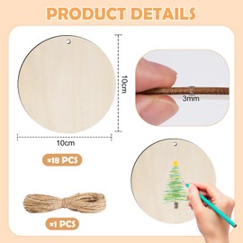 HOLDLEAF Pack of 18 Round Wooden Discs with Hole