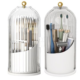 Winuoyang Makeup Brush Holder Organiser with Lid, 360° Rotating Brushes Container Acrylic Cosmetic Storage Box for Vanity Bedroom Bathroom Dressing Table (White)