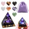 9-Piece Amethyst Pyramid and Crystals Stones Set with Purple Fabric Bag, Positive Energy Chakra Crystal Pyramid, Heart Crystal Gemstones, Desktop Ornament Decoration
