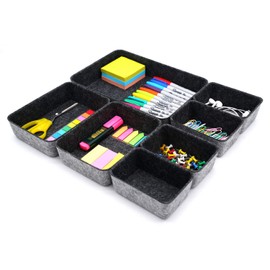 WELAXY Drawer organizers bins felt storage bin office organizer Shallow Small Desk organizer trays Draw dividers set of 7 (Charcoal)