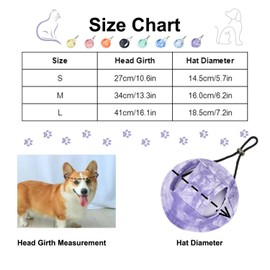 Pet Bucket Hats, Dog Round Cap With Ear Hole,Adjustable Outdoor Travel Sun Protection Sport Hat For Cat Small Medium Dogs_L(Purple)