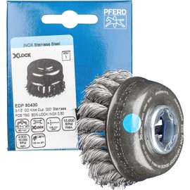 PFERD Cup brush, diameter 80 mm, knotted, 0.50 mm stainless steel wire, X-LOCK socket, 43306037 - for quick and comfortable tool changes