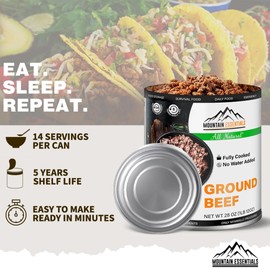 MOUNTAIN ESSENTIALS Canned Ground Beef 28 Ounce Cans Fully Cooked | Ready to Eat | No Water Added | No Preservatives | Survival & Emergency Food For Hiking, Backpacking & Camping Pack of 6
