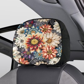 Bulopur Boho Floral Car Front Seat Headrest Covers Set of 2 Breathable Car Headrest Cover Elastic Seat Head Rest Cover Universal Most Vehicles