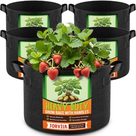 Jorvila 5 Pack 5 Gallon Thickened Grow Bags, Aeration Nonwoven Fabric Plant Pots with Durable Handles, Heavy Duty 300G Planter Pot for Tomato, Potato and Vegetable