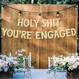 Engagement Party Decorations Banner Pre-Strung Gold Glitter for Congratulations Engaged Wedding Bridal Shower Decor Party Supplies Favors