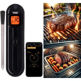 Rosenstein & Söhne Food Thermometer: Wireless Smart Meat, Roast & Grill Thermometer, BT 5, App (BBQ Smoker Thermometer, Fryer Thermometer)