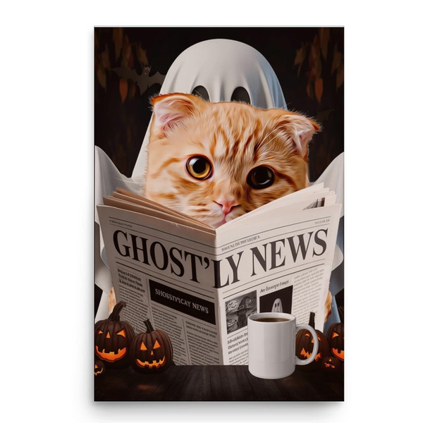 Spooky Halloween Pet and Ghost Reading Wall Art - Red