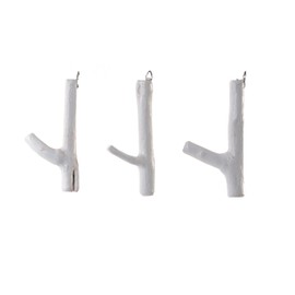 DESIGN DELIGHTS Set of 3 Limb Wardrobe Hooks, Teak Root, Approx. 17 x 10 x 2.5 cm (H x D x W), White Country House, Shabby Coat Hooks, Wall Coat Rack, Wooden Hooks, Wall Hooks