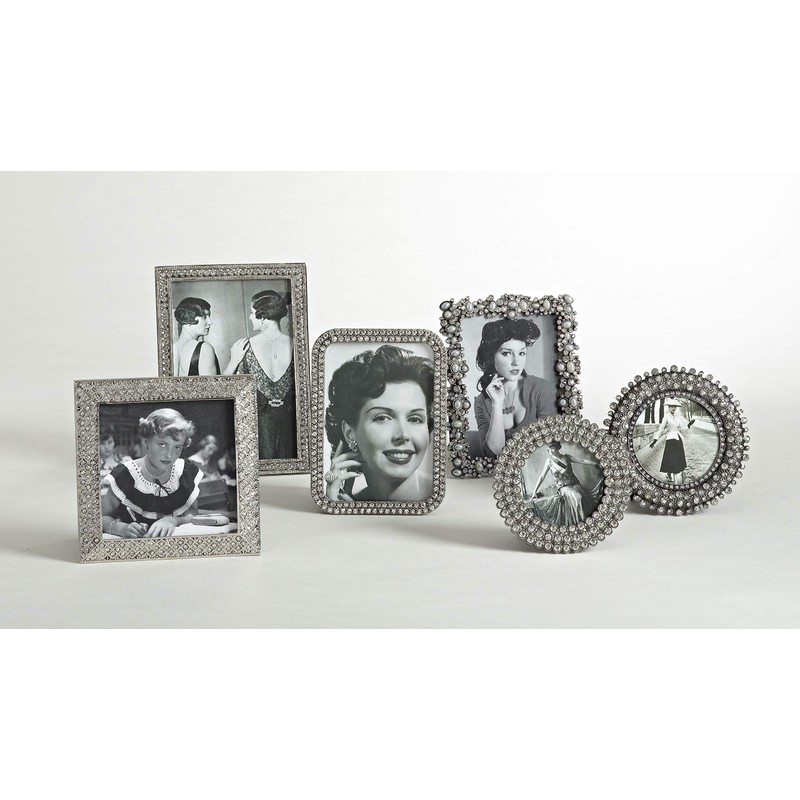 SARO LIFESTYLE Round Jeweled Photo Frame, 3" x 3", Silver