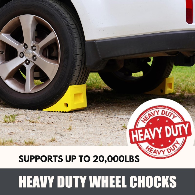 SECURITYMAN Heavy Duty Wheel Chocks (2 Pack) - Durable, Non-Slip,